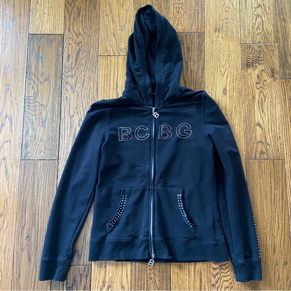 Bcbg Black Rhinestone Zip Up Hoodie